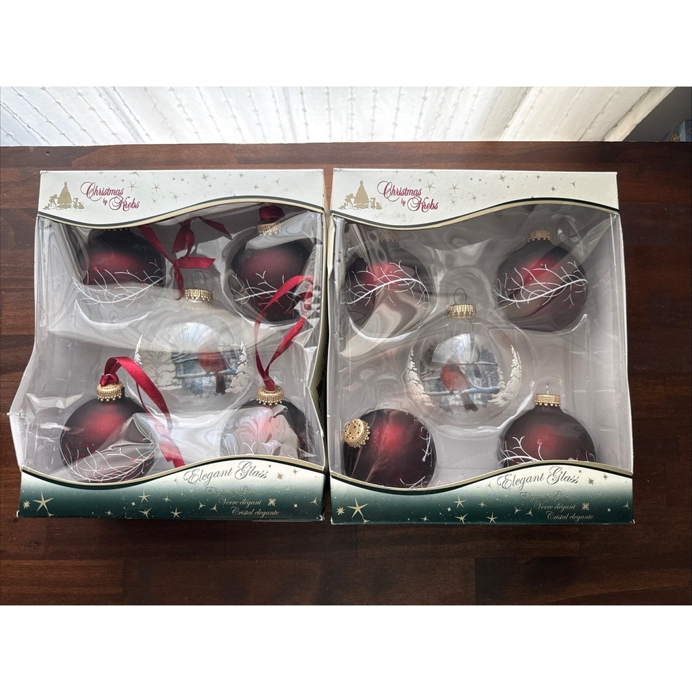 Christmas By Krebs Blown Glass Christmas Ornaments Red Cardinal Bird New In Box